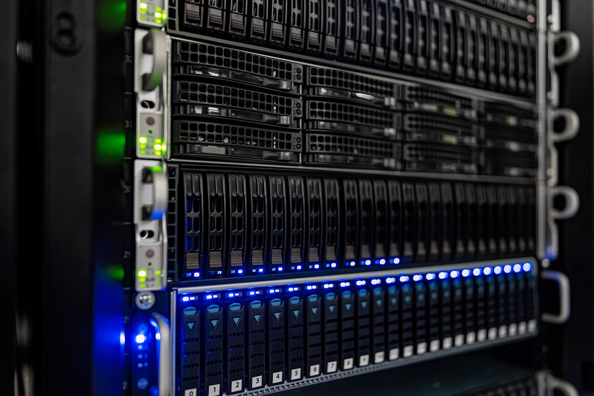 Close-up of data center storage array